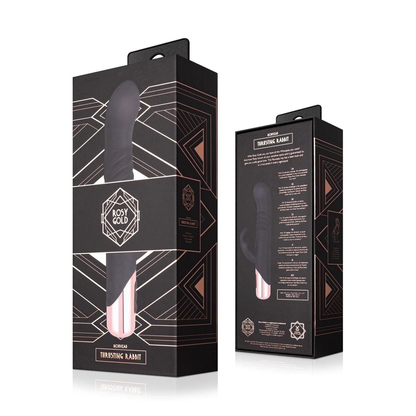 Rosy Gold - Rabbit Vibrator with thrusting function - Black – Thrusting Rabbit Vibrator