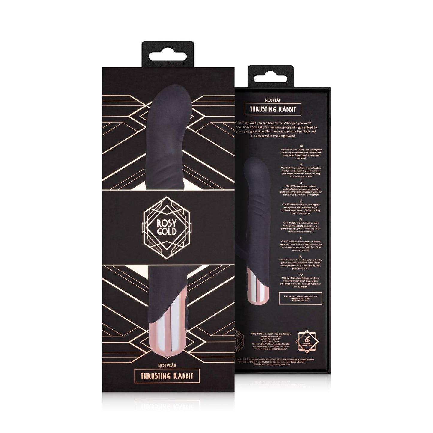 Rosy Gold - Rabbit Vibrator with thrusting function - Black – Thrusting Rabbit Vibrator