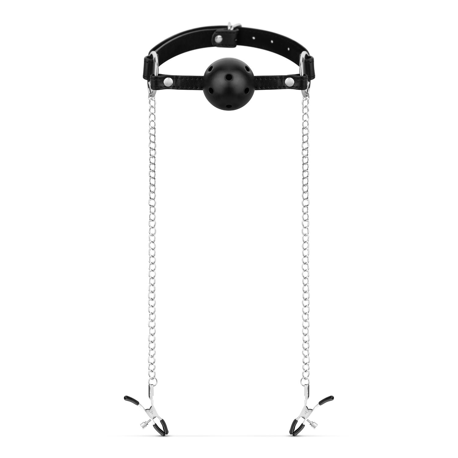 Bedroom Fantasies - Ball Gag with Nipple Clamps Black