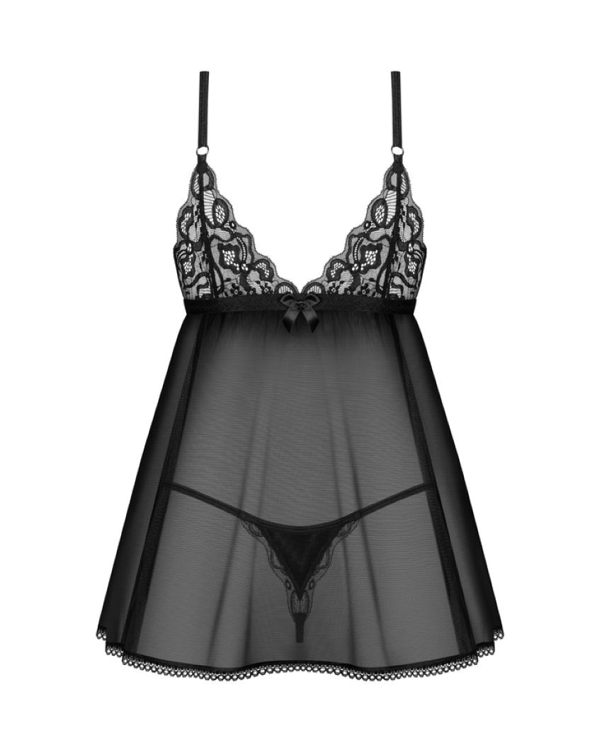 Obsessive - Blomentis Babydoll and Thong - Black