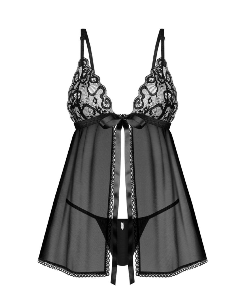 Obsessive - Blomentis Babydoll and Thong - Black