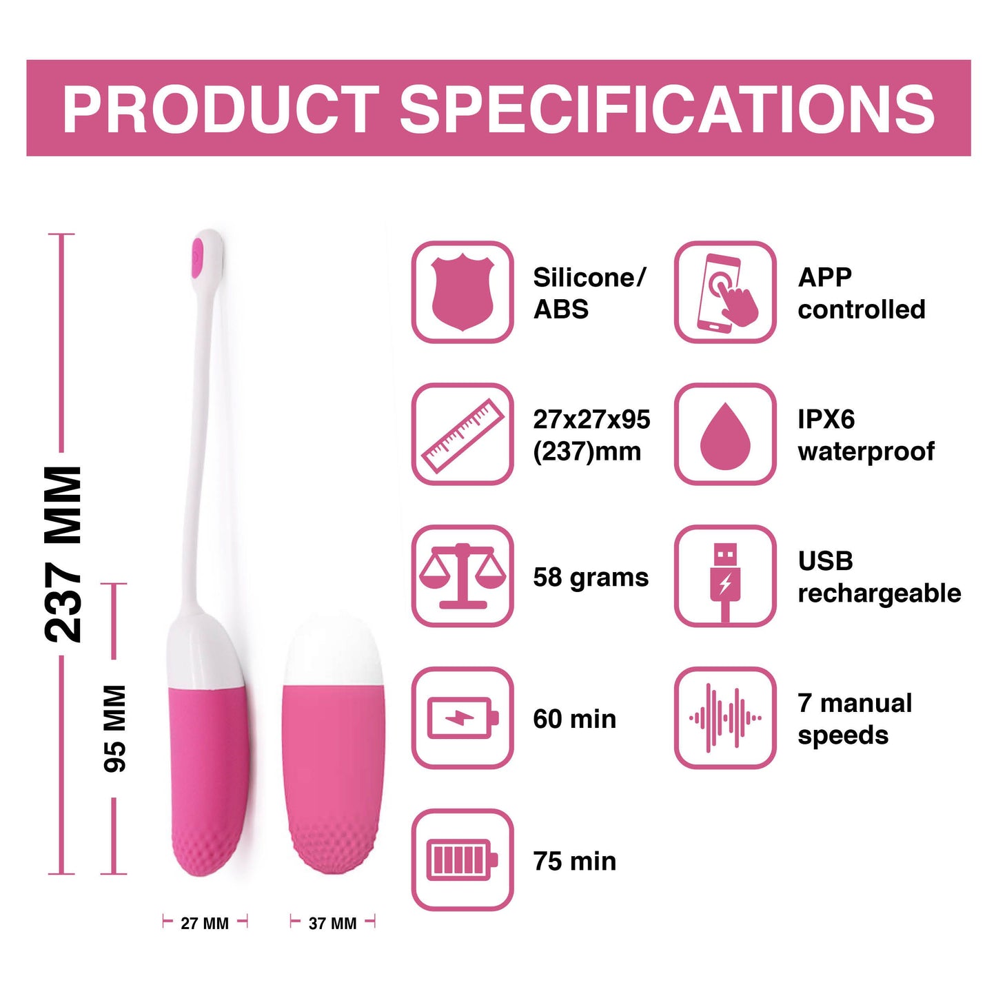 Magic Motion - Vini App-Controlled Vibrating Egg - Pink/White