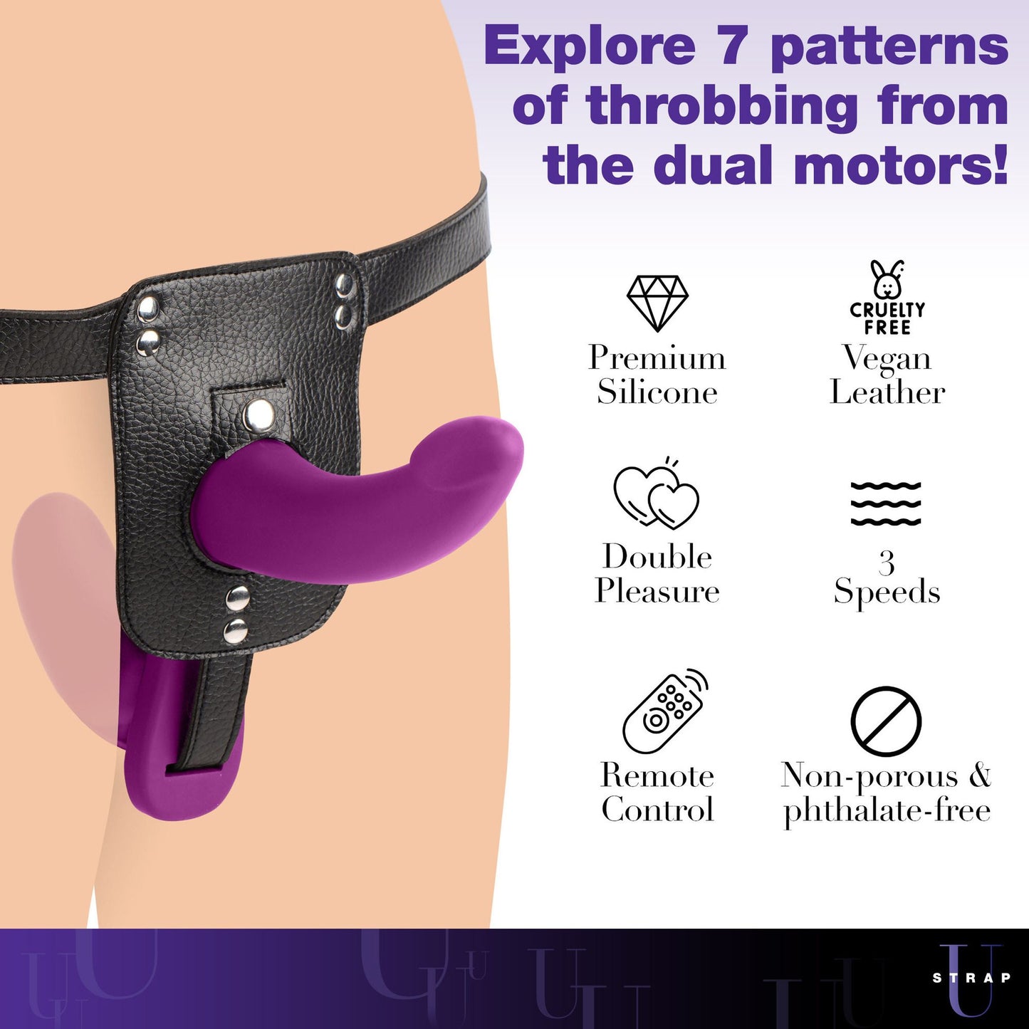 Xr Brands - Double Vibrating Dildo with Harness - Purple