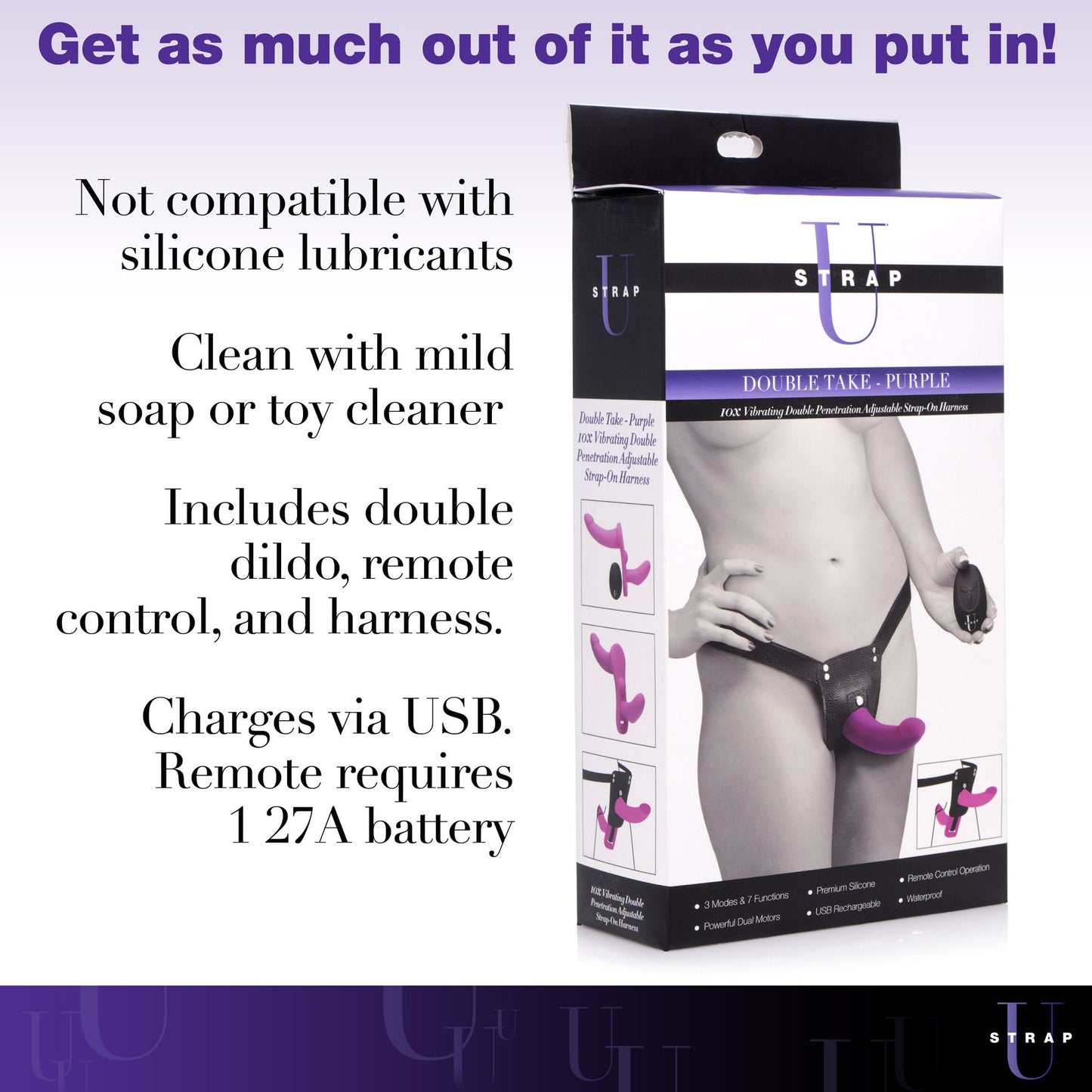 Xr Brands - Double Vibrating Dildo with Harness - Purple
