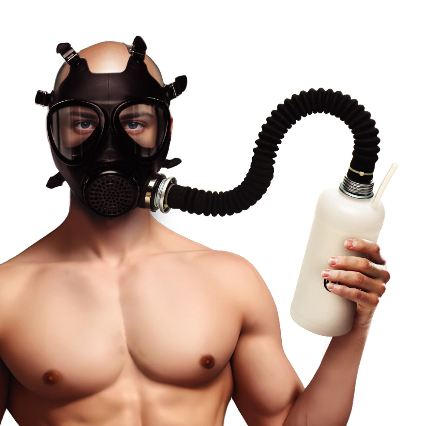 XR Brands - Inhaler Gas Mask with Bottle - Black & White – Bondage Gear
