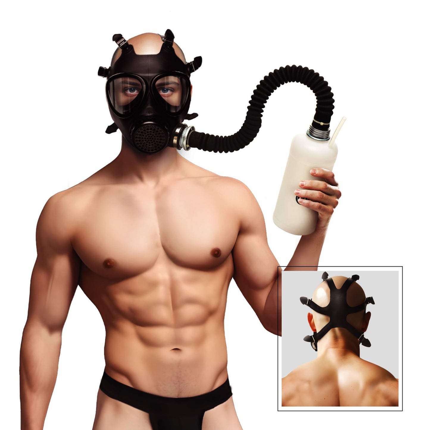XR Brands - Inhaler Gas Mask with Bottle - Black & White – Bondage Gear
