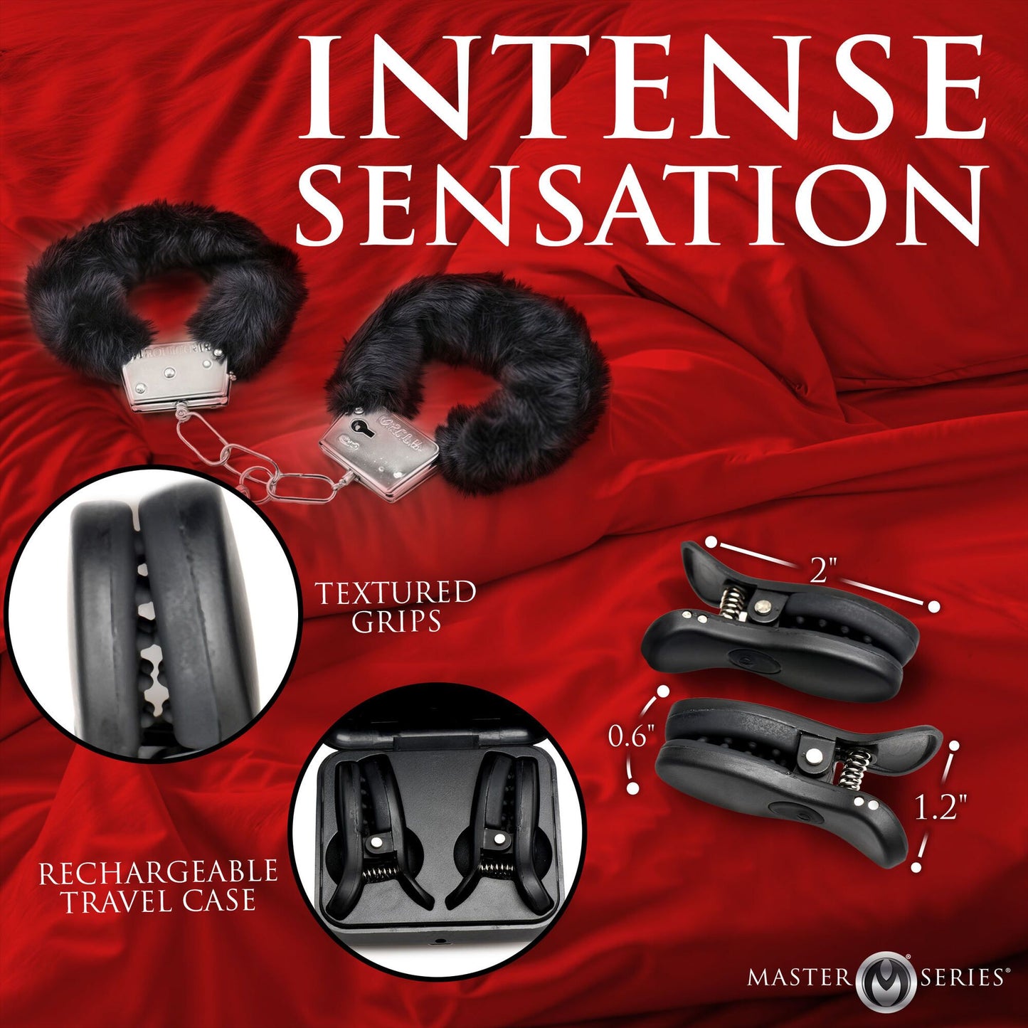 XR Brands - Dark Grip Vibrating Nipple Clamps - Black – Adjustable Nipple Clamps