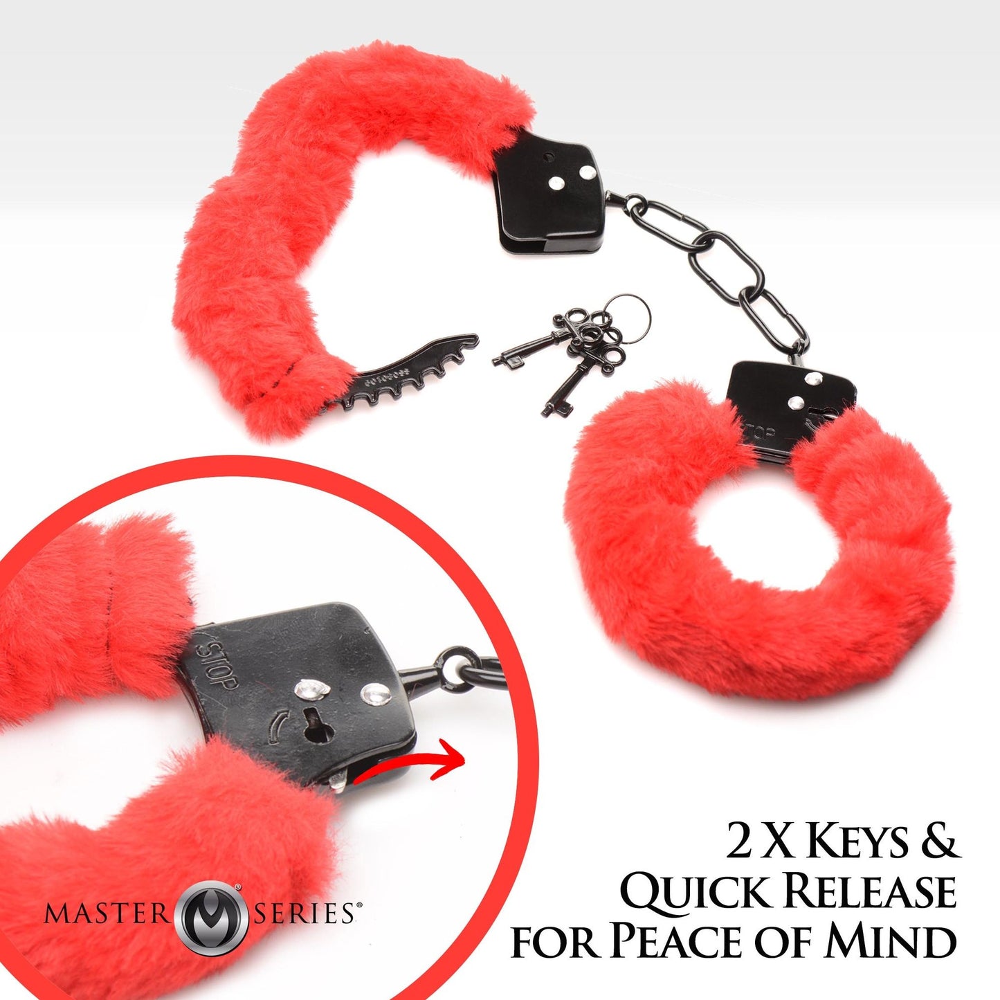 XR Brands - Cuffed in Fur Handcuffs - Red – Bondage Handcuffs