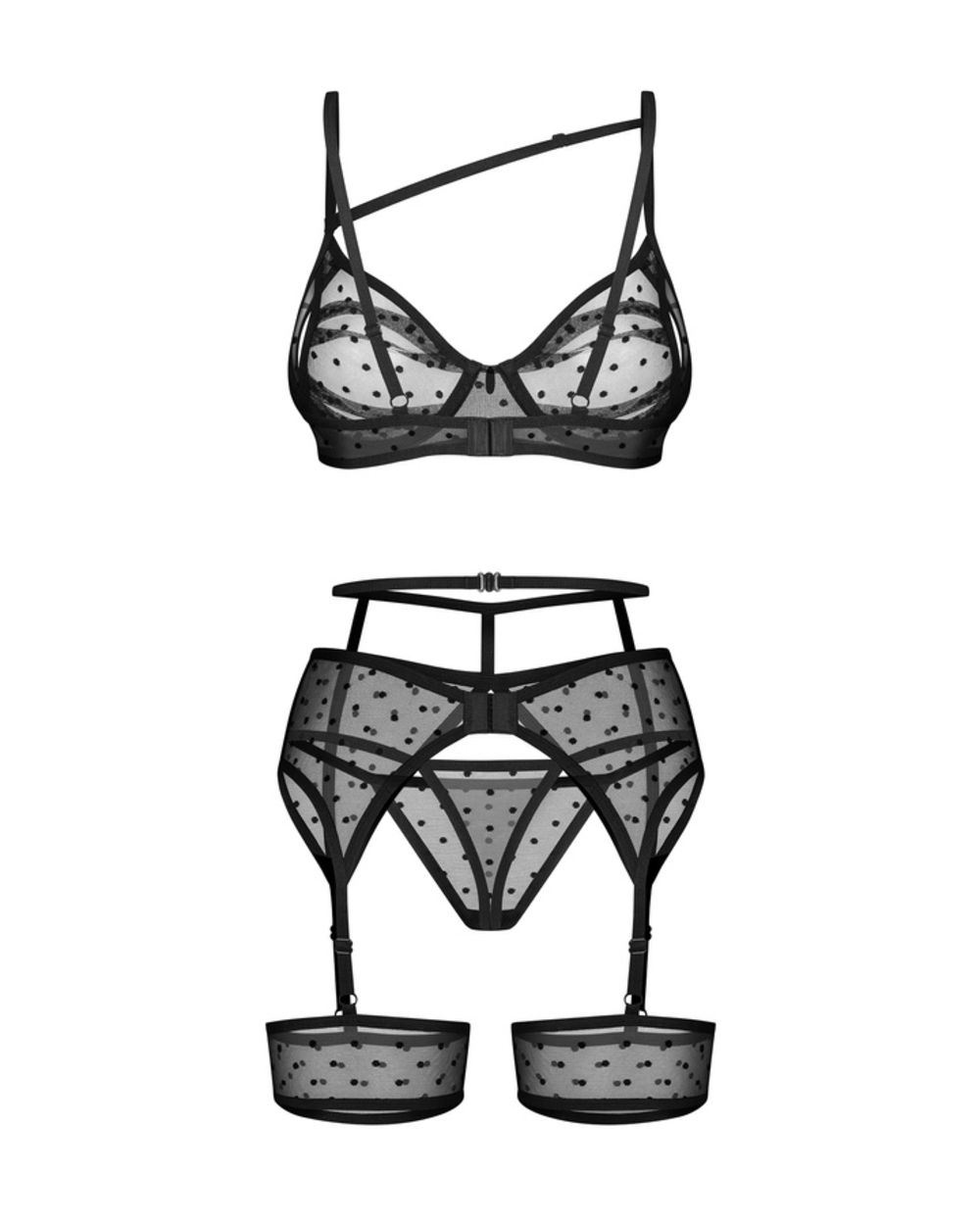 Obsessive - Nuites Three-Piece Set - Black – Lace Lingerie Set