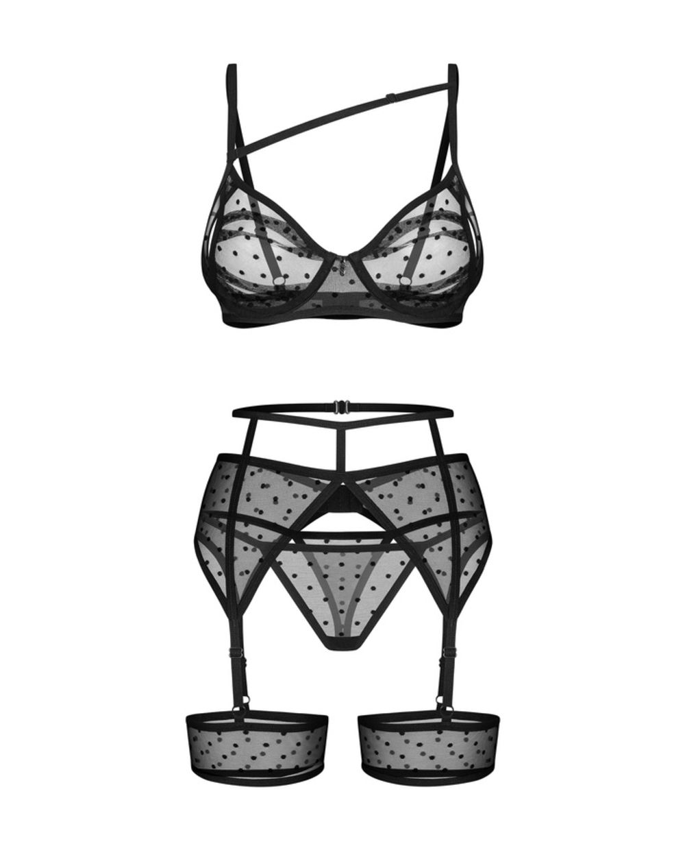 Obsessive - Nuites Three-Piece Set - Black – Lace Lingerie Set