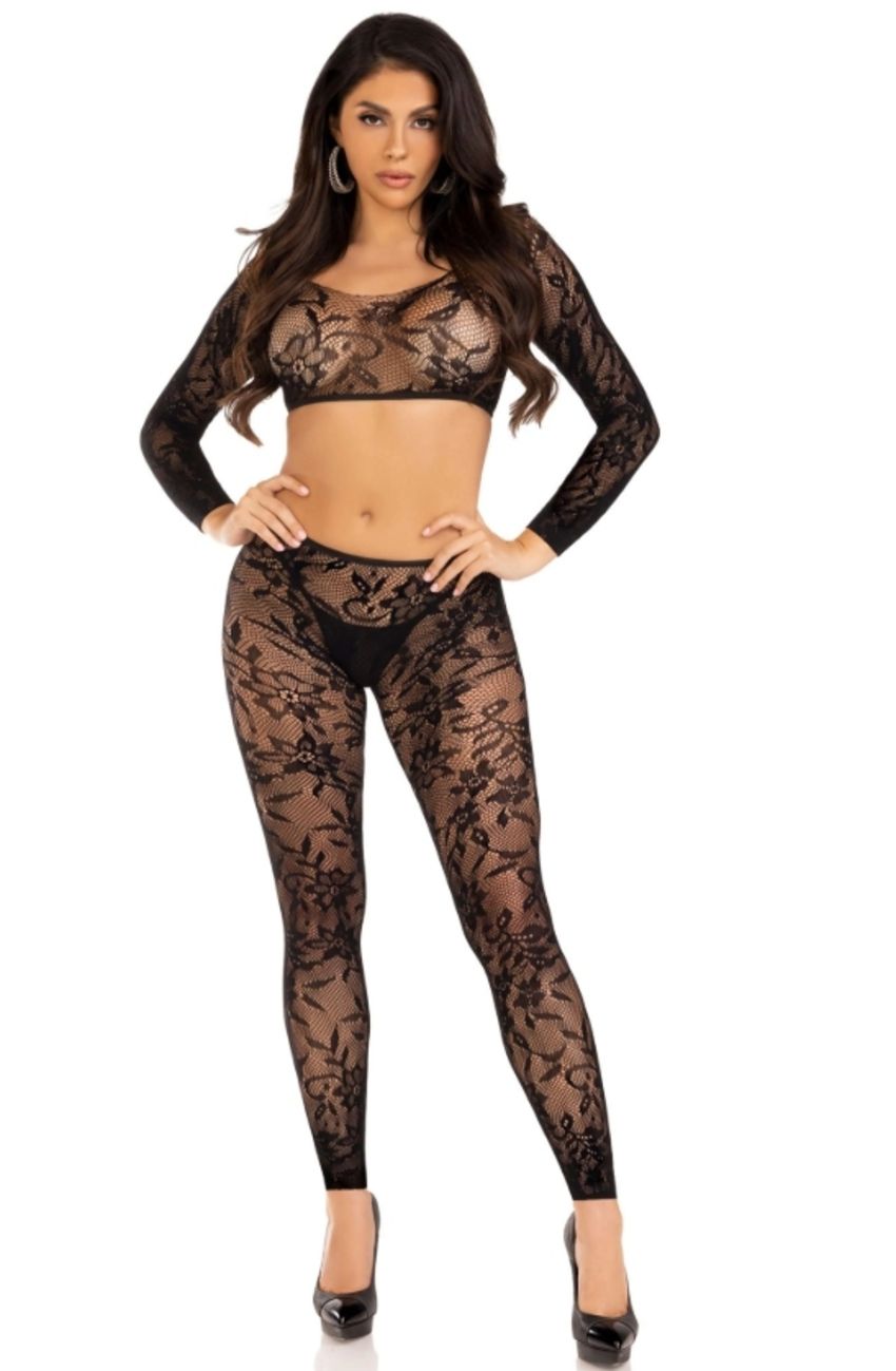 Leg Avenue - Crop Top & Footless Tights - Black – Bodystocking