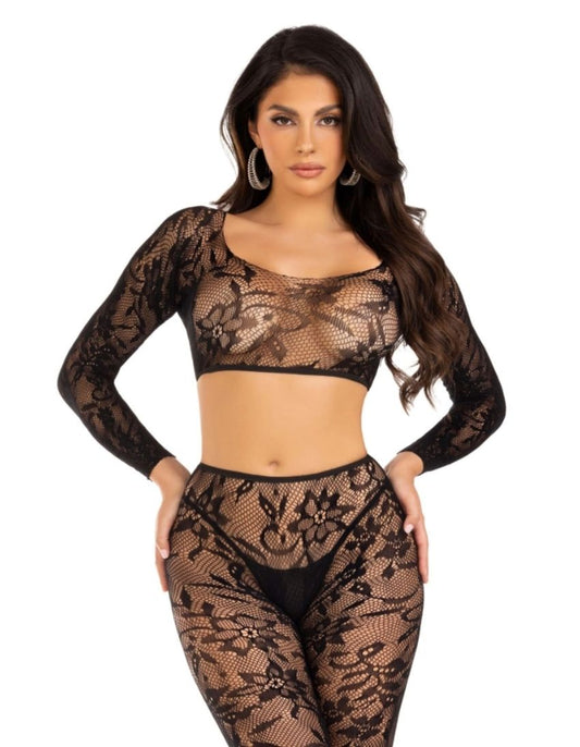 Leg Avenue - Crop Top & Footless Tights - Black – Bodystocking