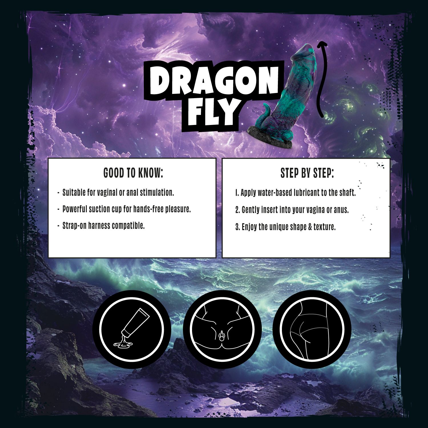 Mythical Mates - Dragonfly Dildo Purple & Green - 22.6 cm