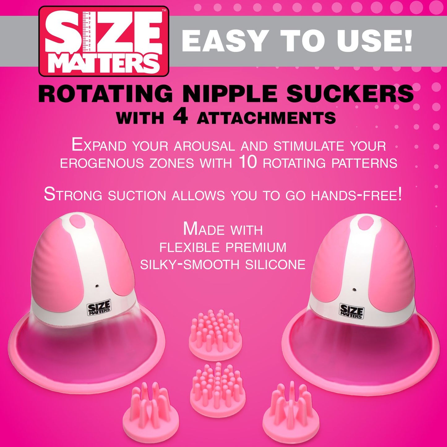 Size Matters - Rotating Nipple Suckers - 4 Attachments – Nipple Suction Cups