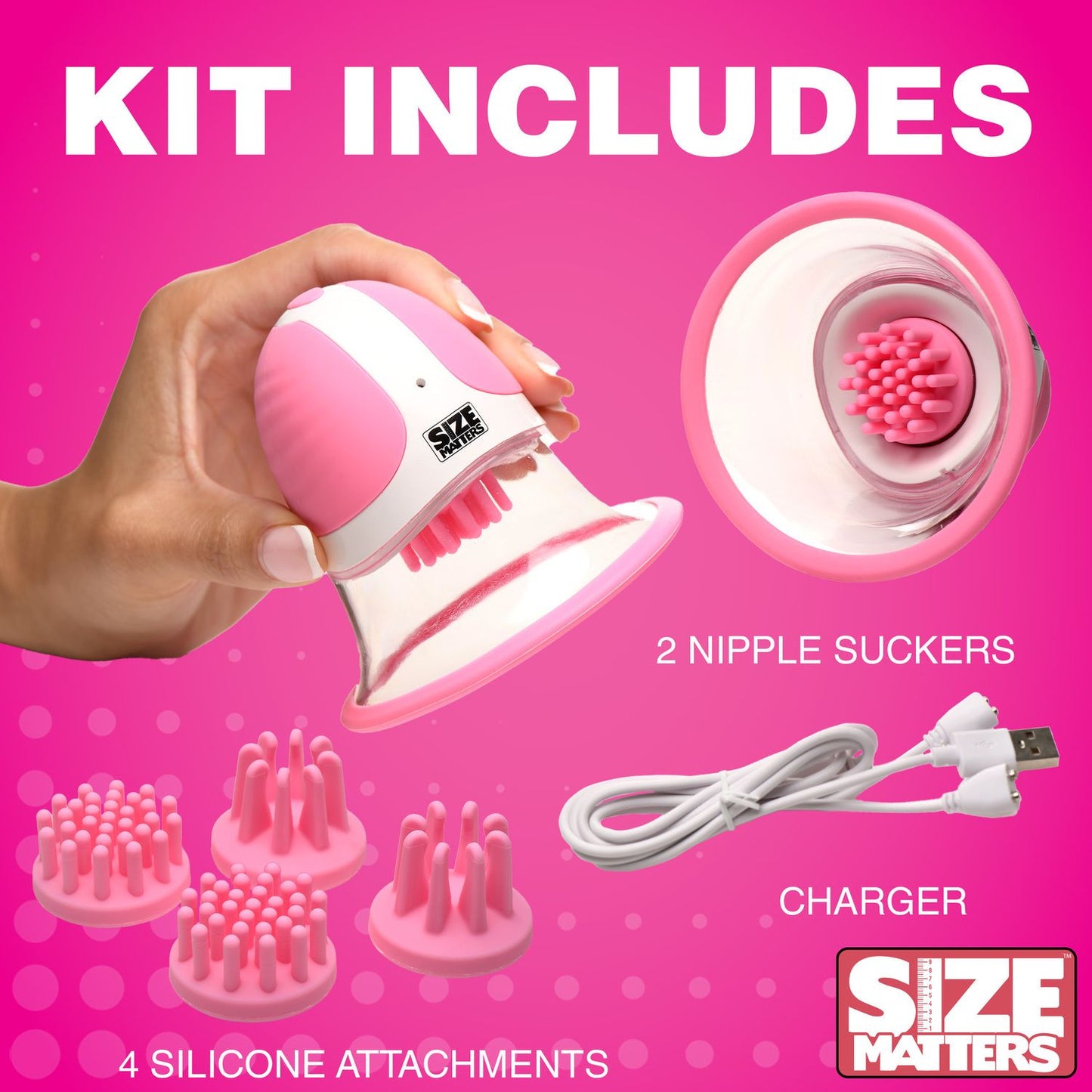 Size Matters - Rotating Nipple Suckers - 4 Attachments – Nipple Suction Cups