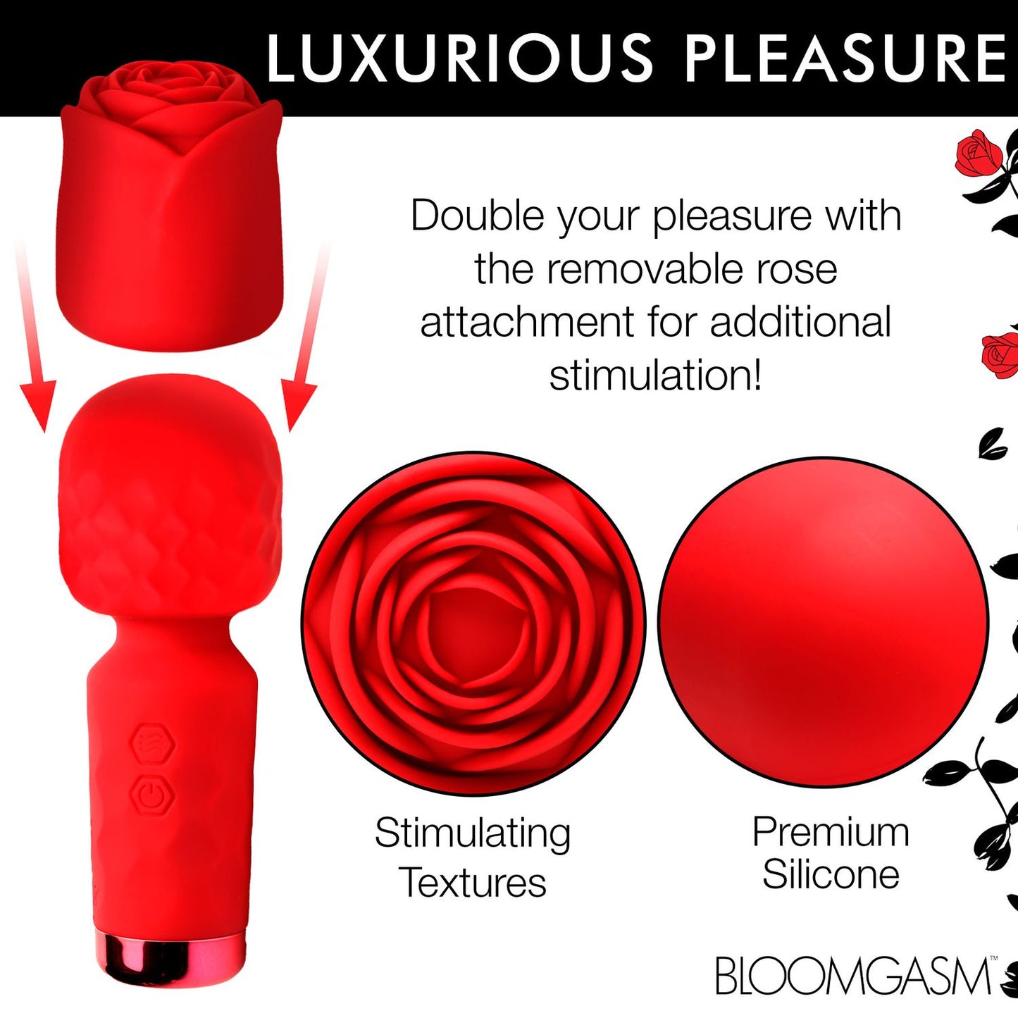 Bloomgasm - Pleasure Rose Mini Wand Vibrator - Red – Powerful Wand Vibrator