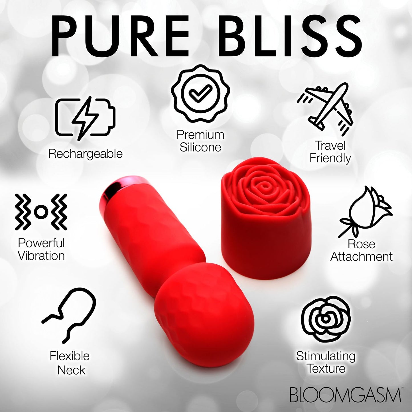 Bloomgasm - Pleasure Rose Mini Wand Vibrator - Red – Powerful Wand Vibrator