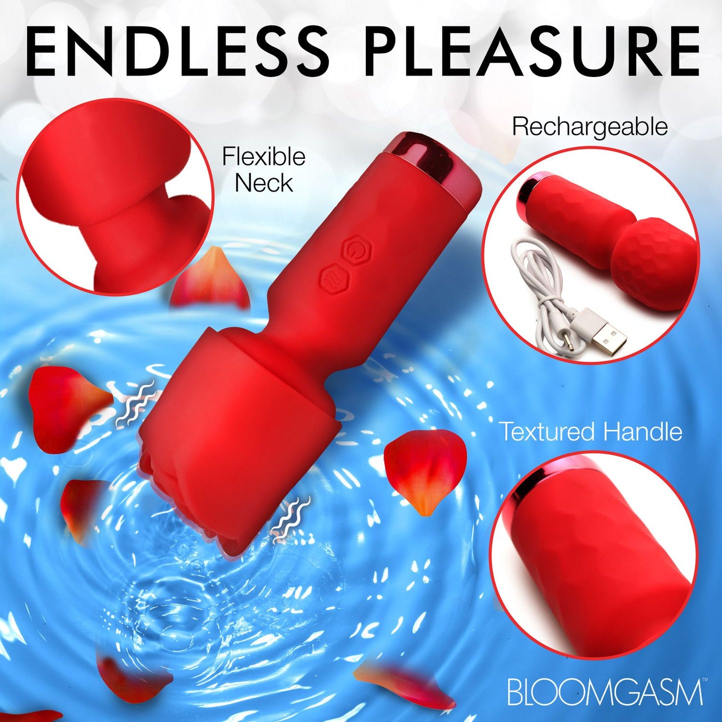 Bloomgasm - Pleasure Rose Mini Wand Vibrator - Red – Powerful Wand Vibrator