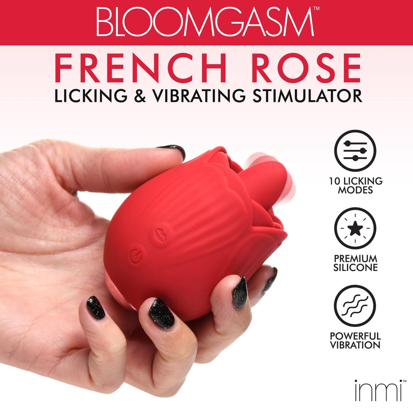 Bloomgasm - French Rose Licking & Vibrating Stimulator - Red