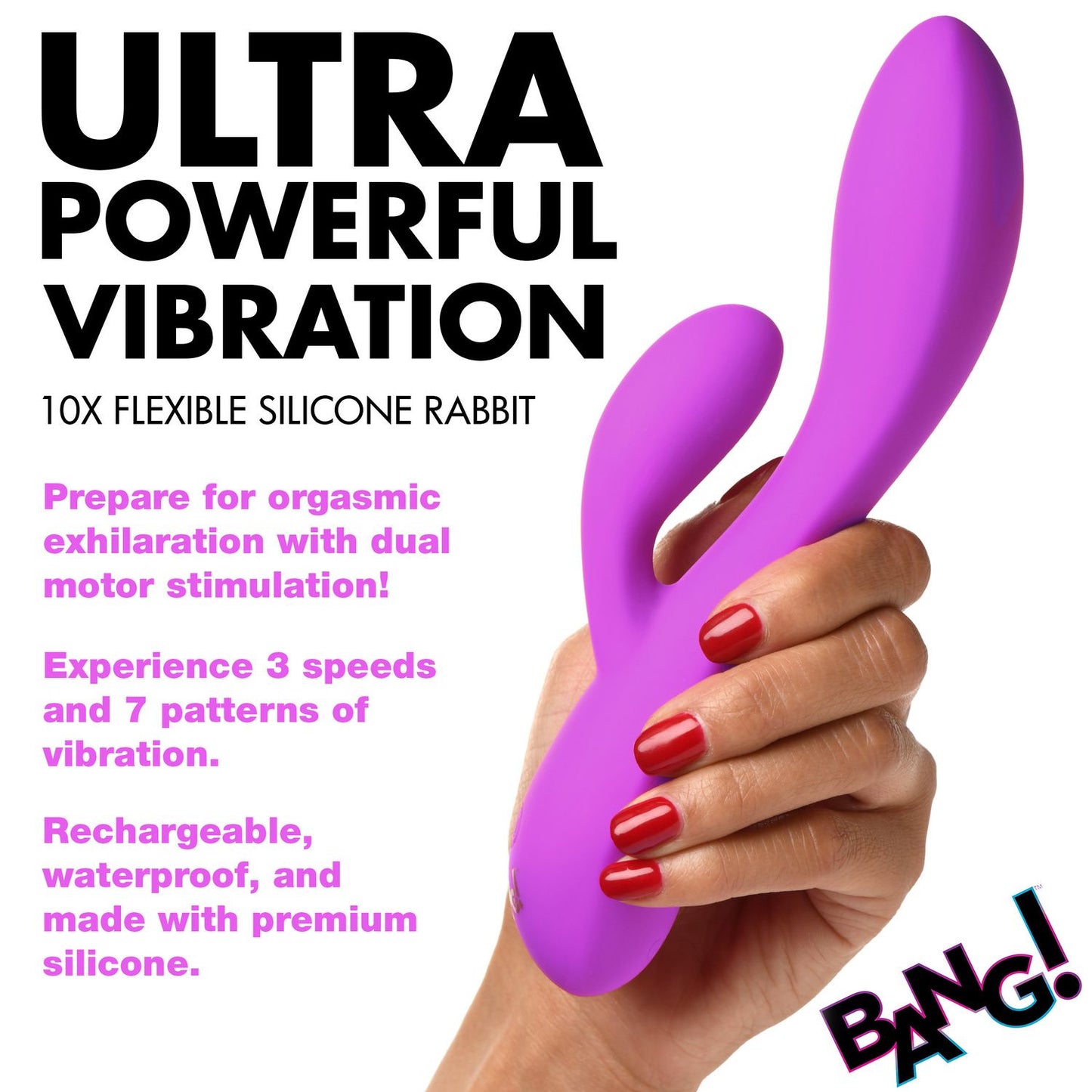 BANG! - Vibrador de Coelho Flexível com Estimulação Dupla - Roxo