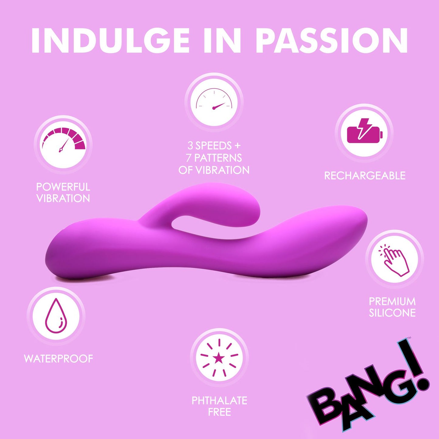 BANG! - Vibrador de Coelho Flexível com Estimulação Dupla - Roxo