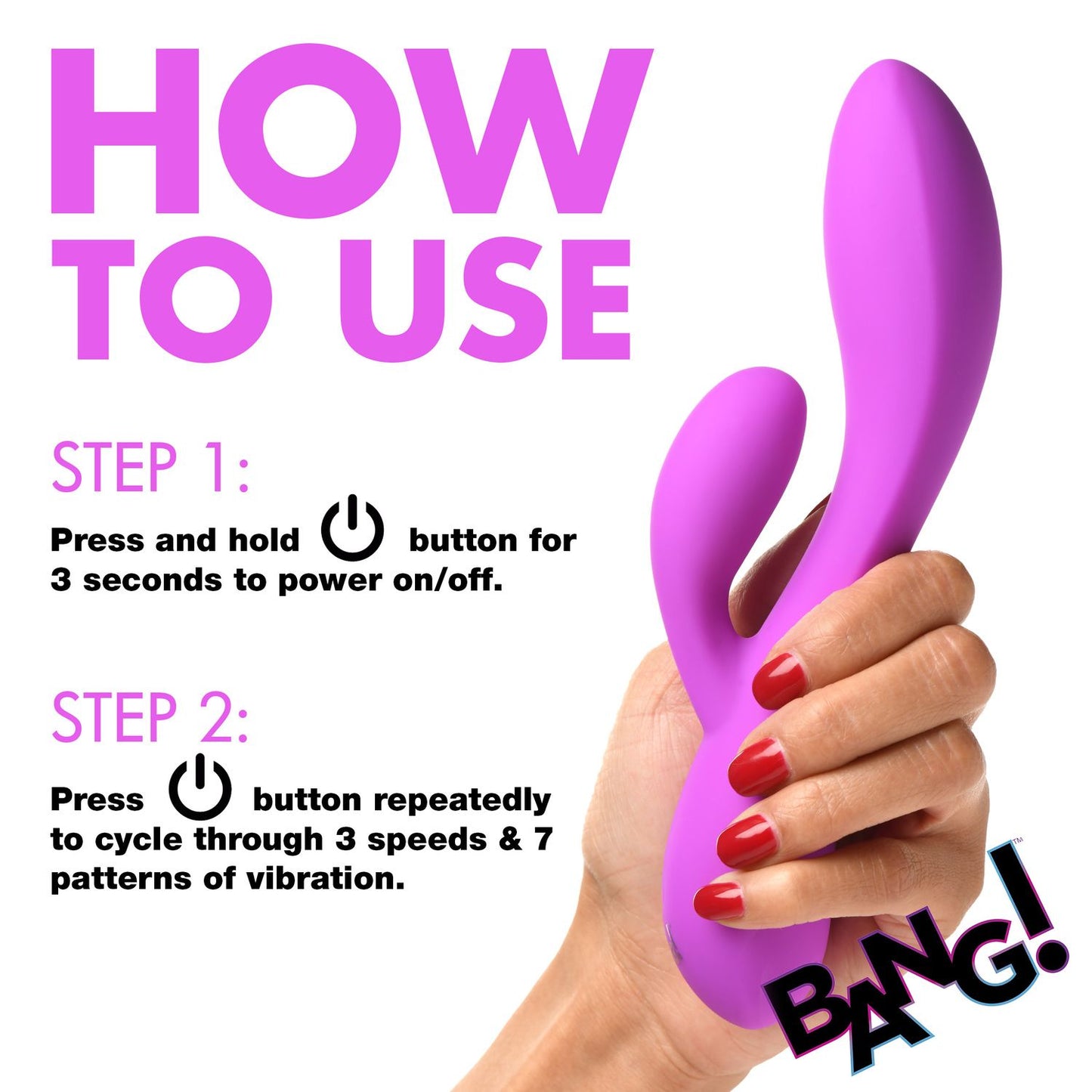 BANG! - Vibrador de Coelho Flexível com Estimulação Dupla - Roxo