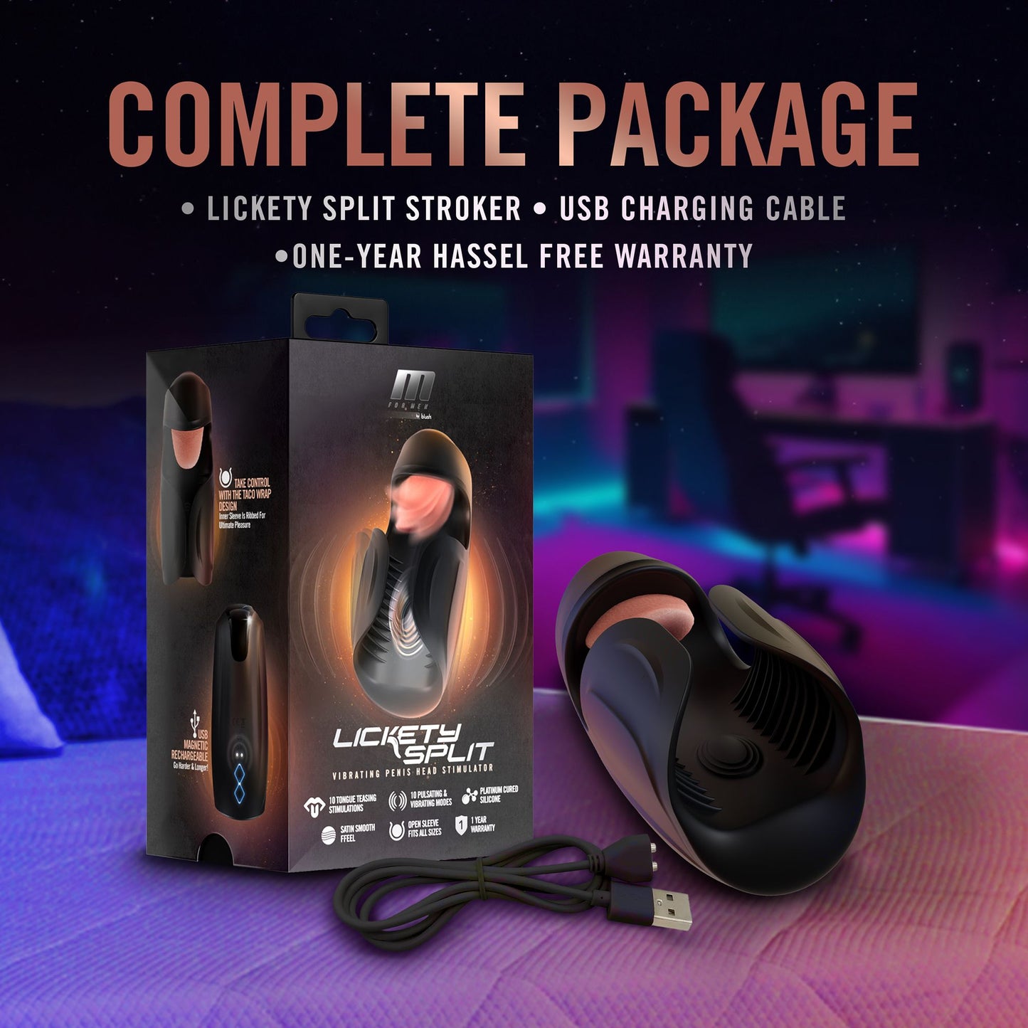M for Men - Lickety Split Masturbator - Black – Automatic Masturbator