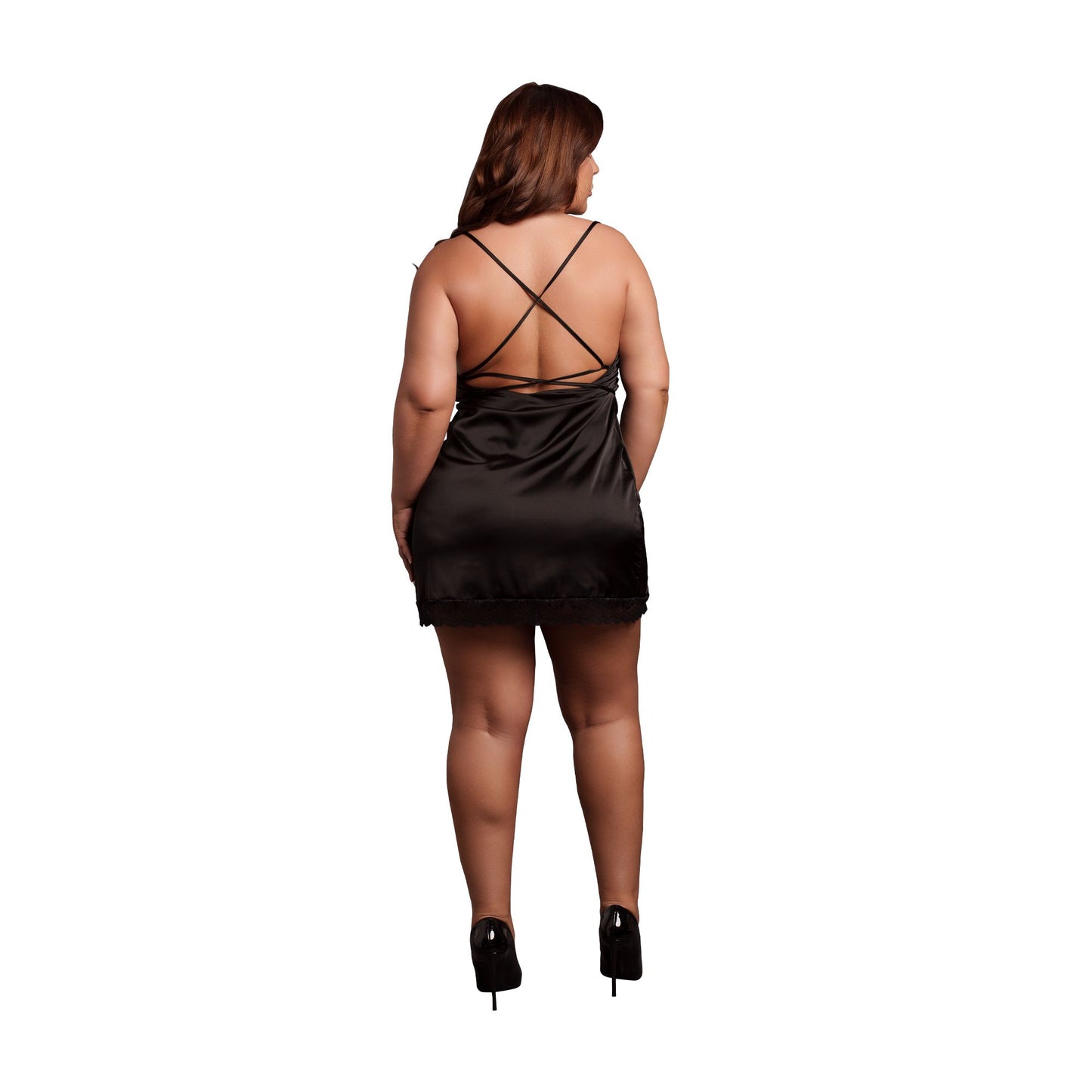 Le Desir – Criss Cross Silk Slit Dress Open Back Queen size - Black – Suspender Belt