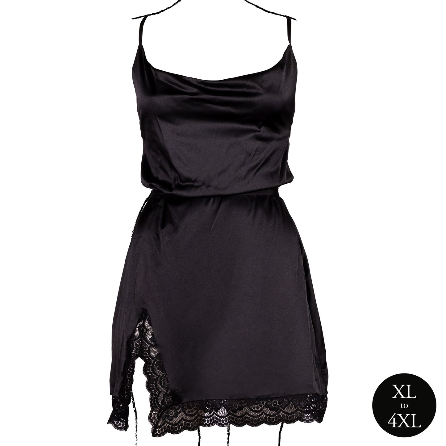 Le Desir – Criss Cross Silk Slit Dress Open Back Queen size - Black – Suspender Belt