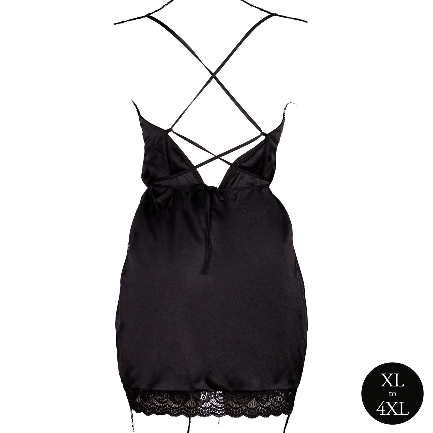 Le Desir – Criss Cross Silk Slit Dress Open Back Queen size - Black – Suspender Belt