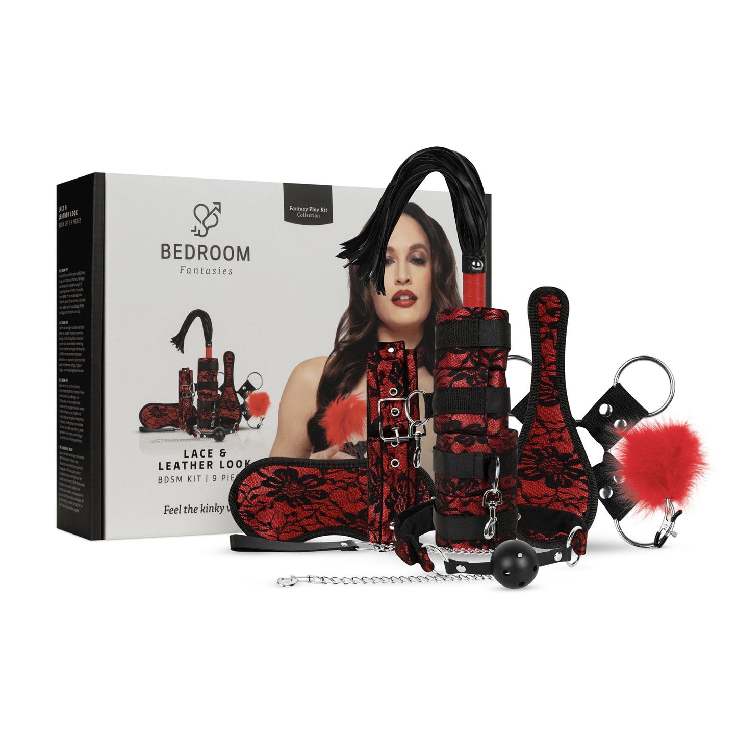 Bedroom Fantasies - Lace & Leather Look - 8 Piece Bondage Set - Red – Bondage Kit