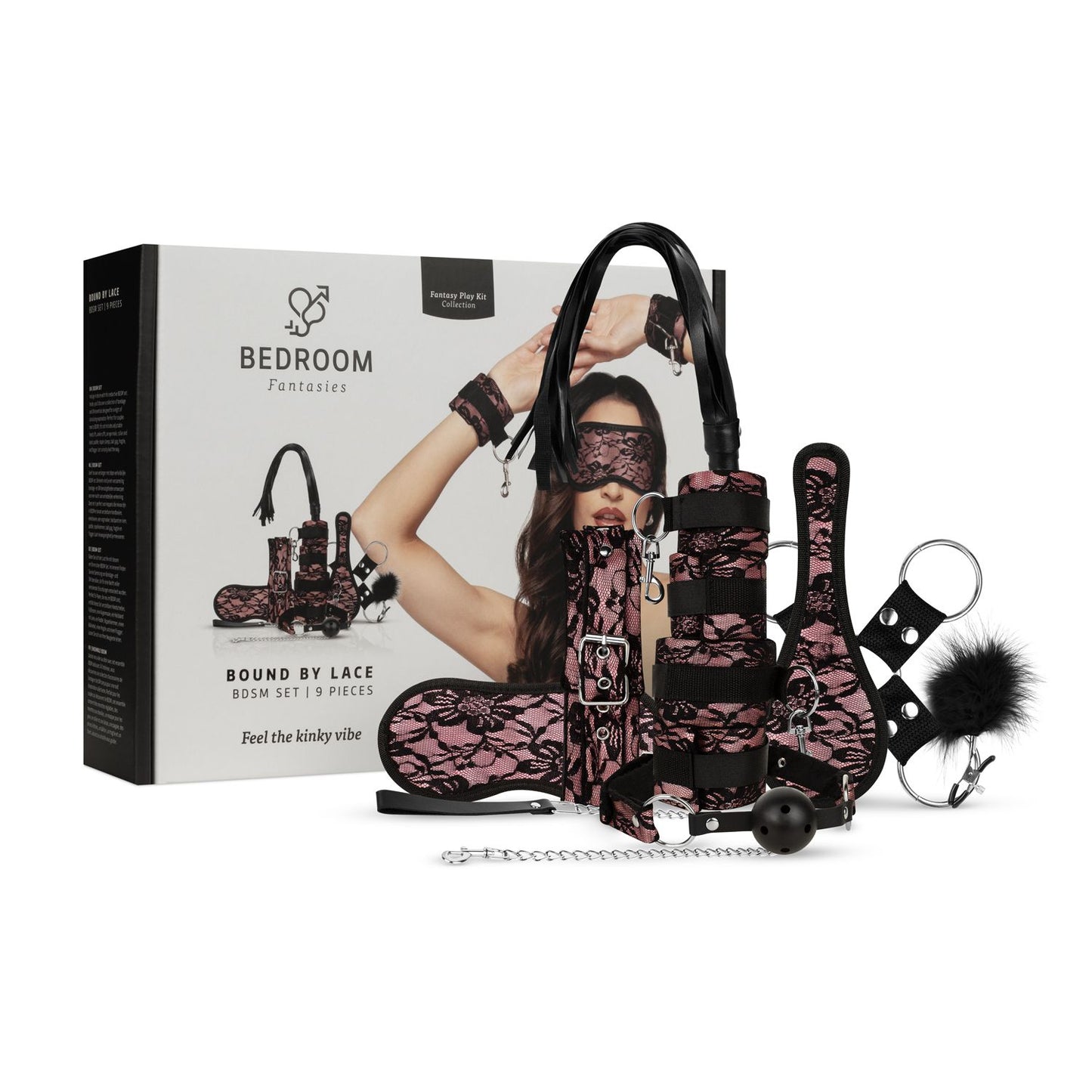 Bedroom Fantasies - Bound by Lace - 8 Piece SM Set - Pink – Bondage Kit