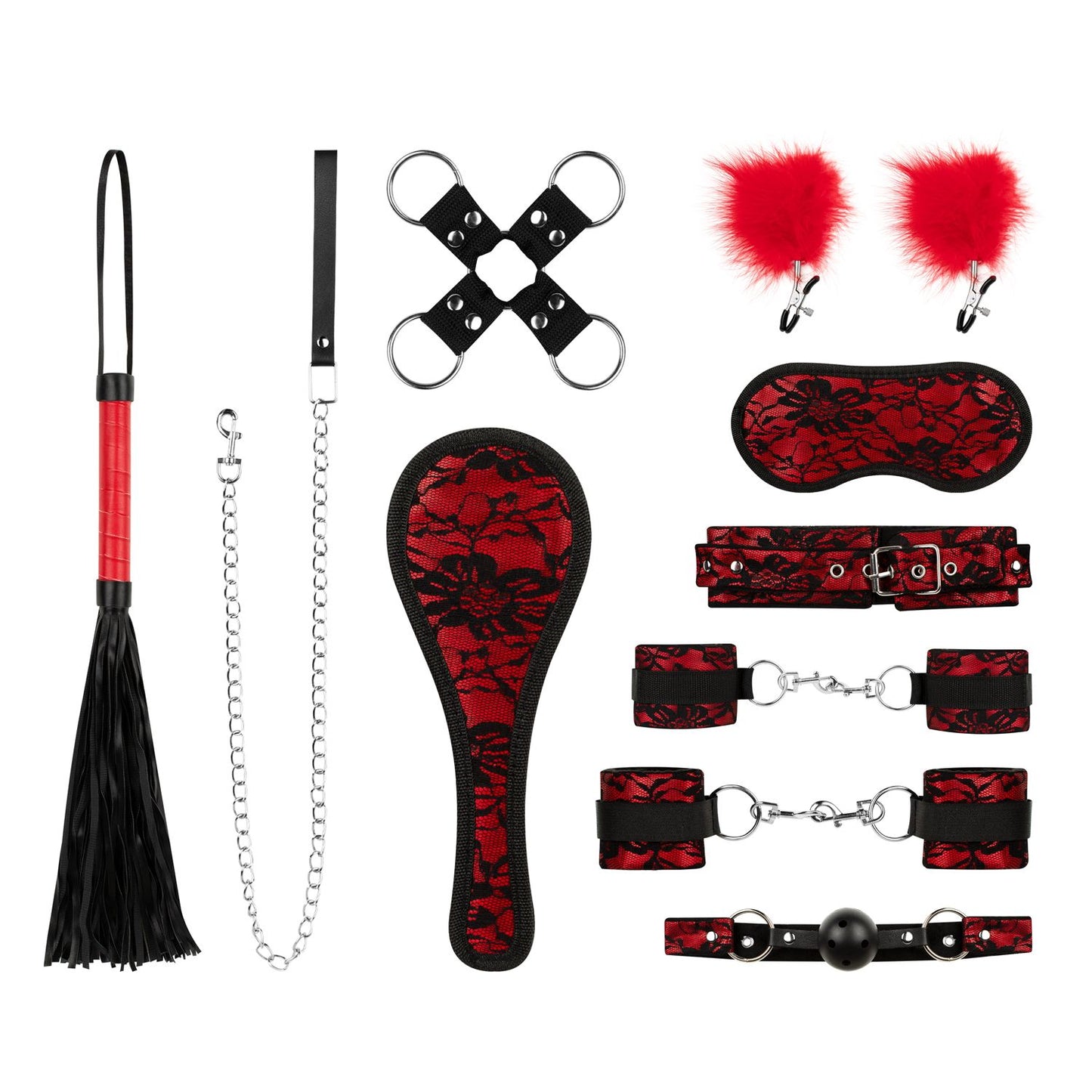 Bedroom Fantasies - Lace & Leather Look - 8 Piece Bondage Set - Red – Bondage Kit