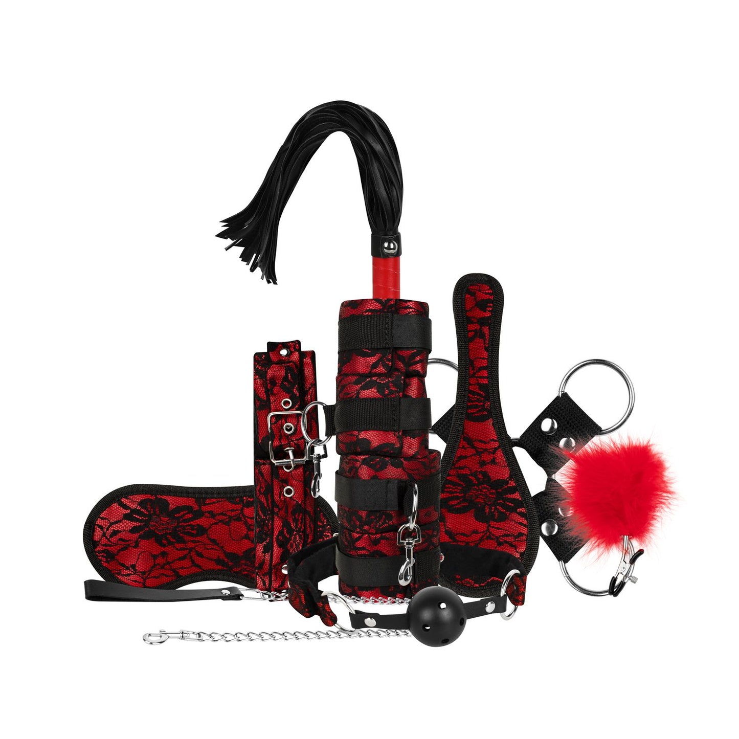 Bedroom Fantasies - Lace & Leather Look - 8 Piece Bondage Set - Red – Bondage Kit