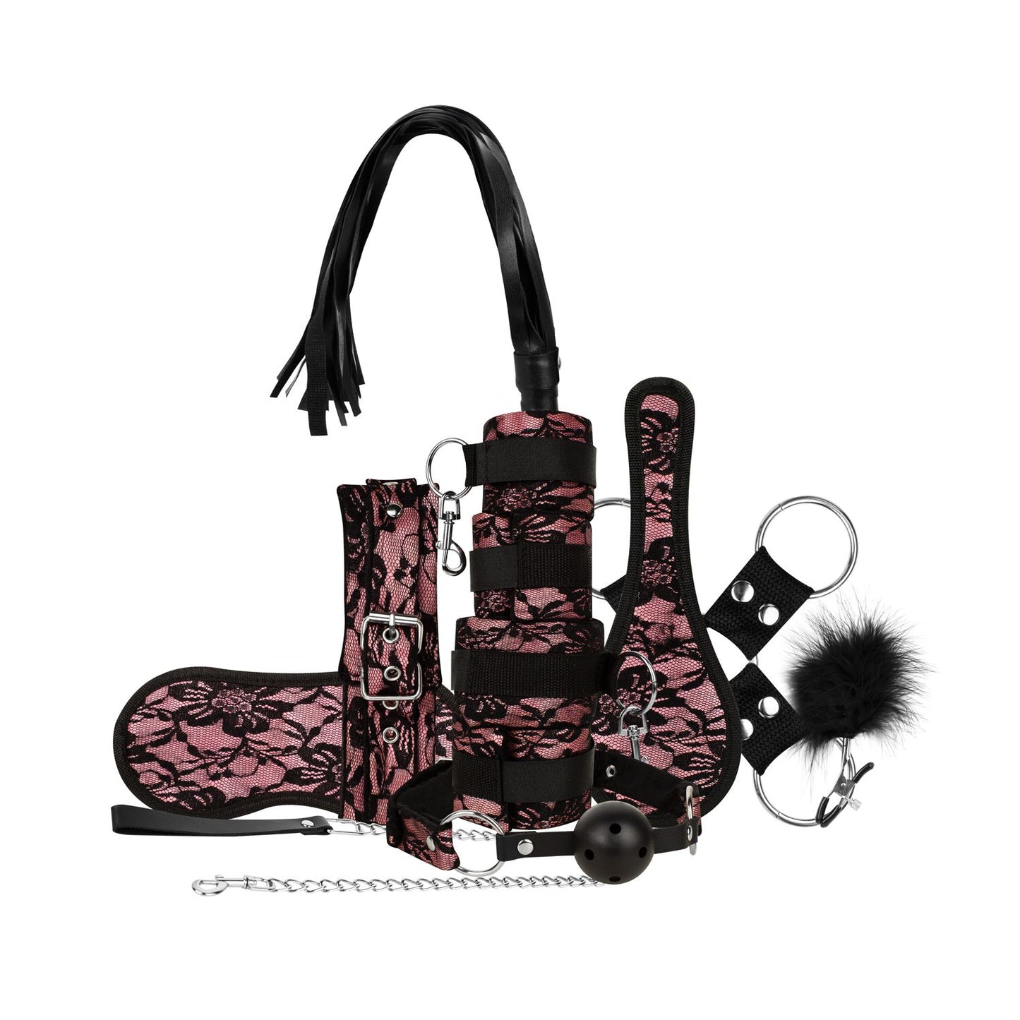 Bedroom Fantasies - Bound by Lace - 8 Piece SM Set - Pink – Bondage Kit