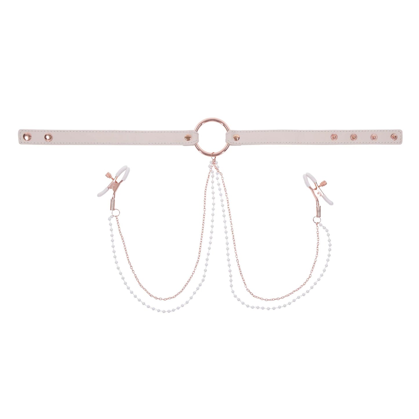 Sportsheets – S&M Peaches ‘n CreaMe Collar with Nipple Clamps – Cream