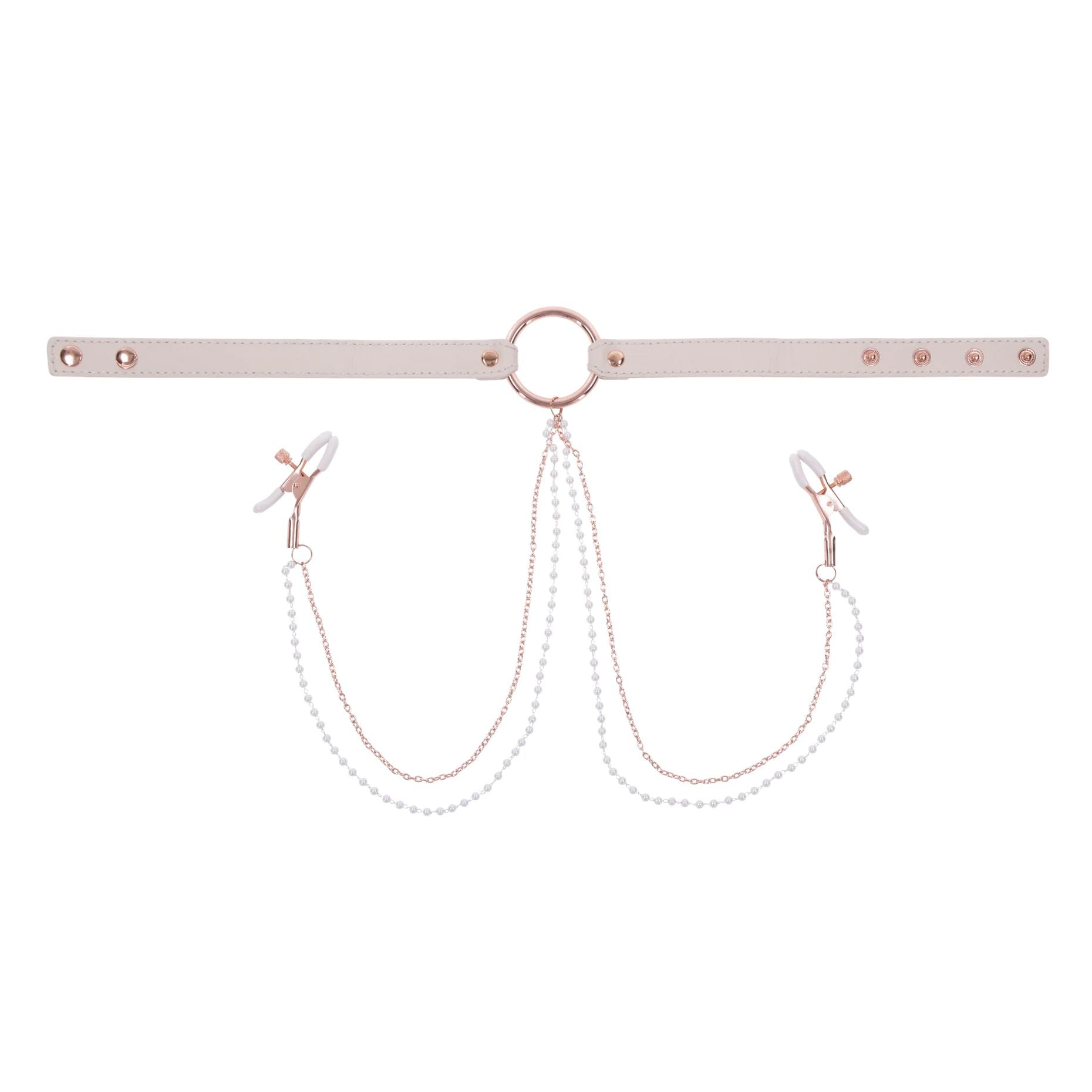 Sportsheets – S&M Peaches ‘n CreaMe Collar with Nipple Clamps – Cream
