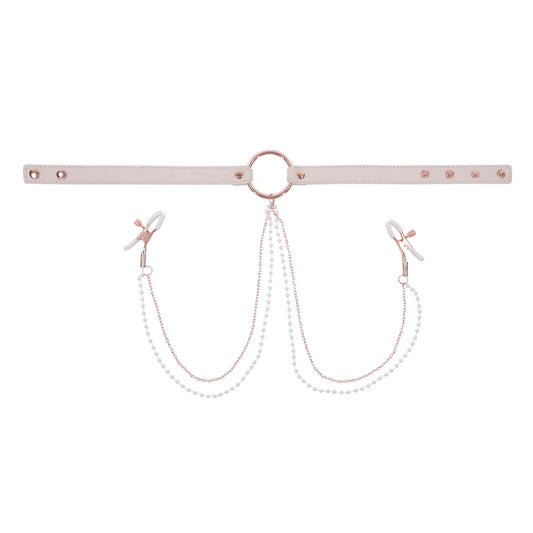 Sportsheets – S&M Peaches ‘n CreaMe Collar with Nipple Clamps – Cream