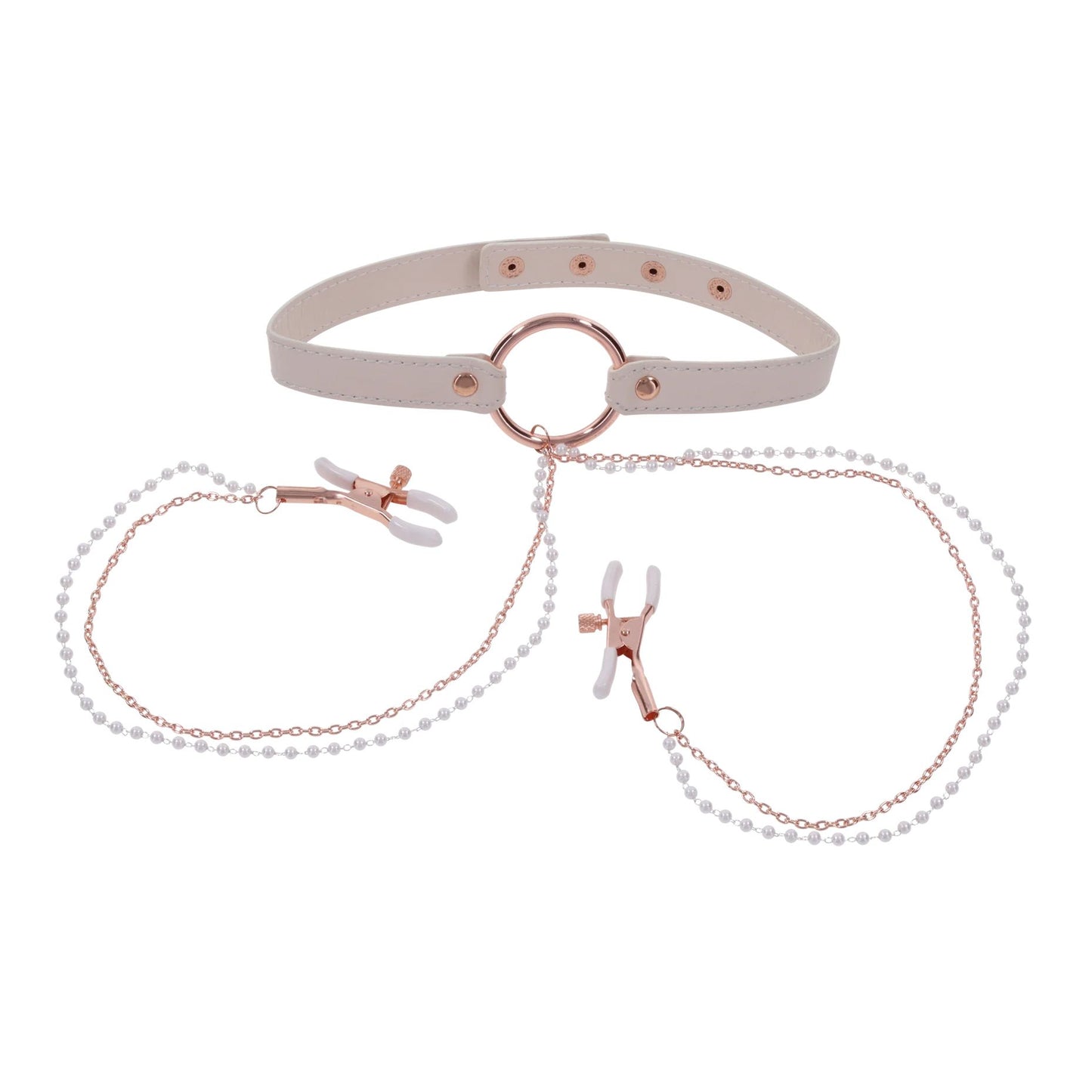 Sportsheets – S&M Peaches ‘n CreaMe Collar with Nipple Clamps – Cream