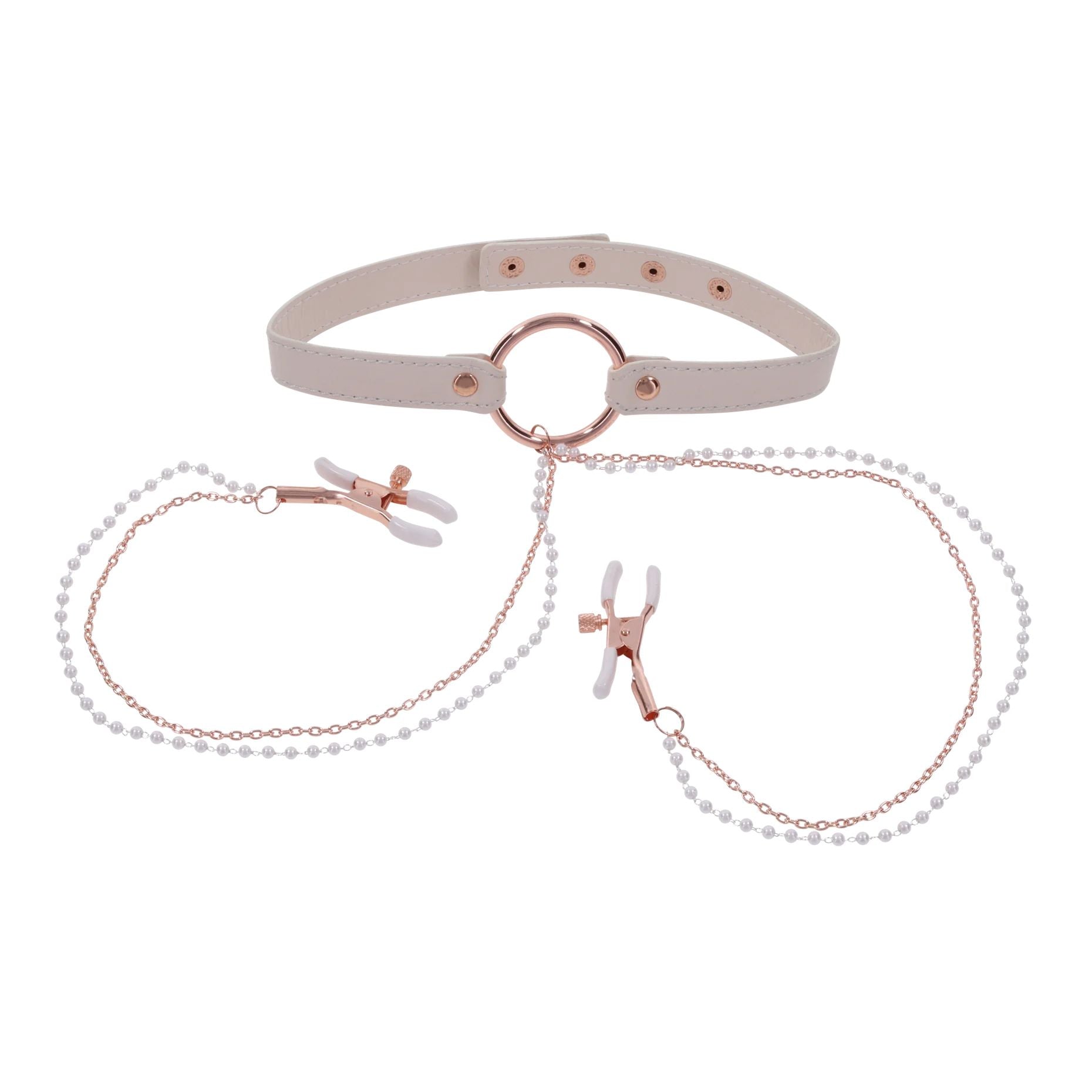 Sportsheets – S&M Peaches ‘n CreaMe Collar with Nipple Clamps – Cream