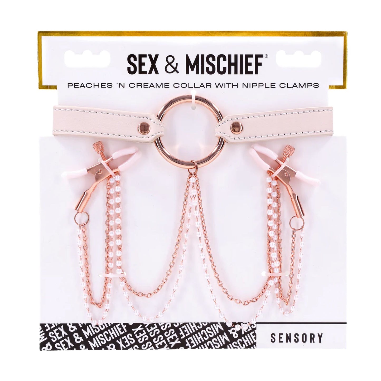 Sportsheets – S&M Peaches ‘n CreaMe Collar with Nipple Clamps – Cream