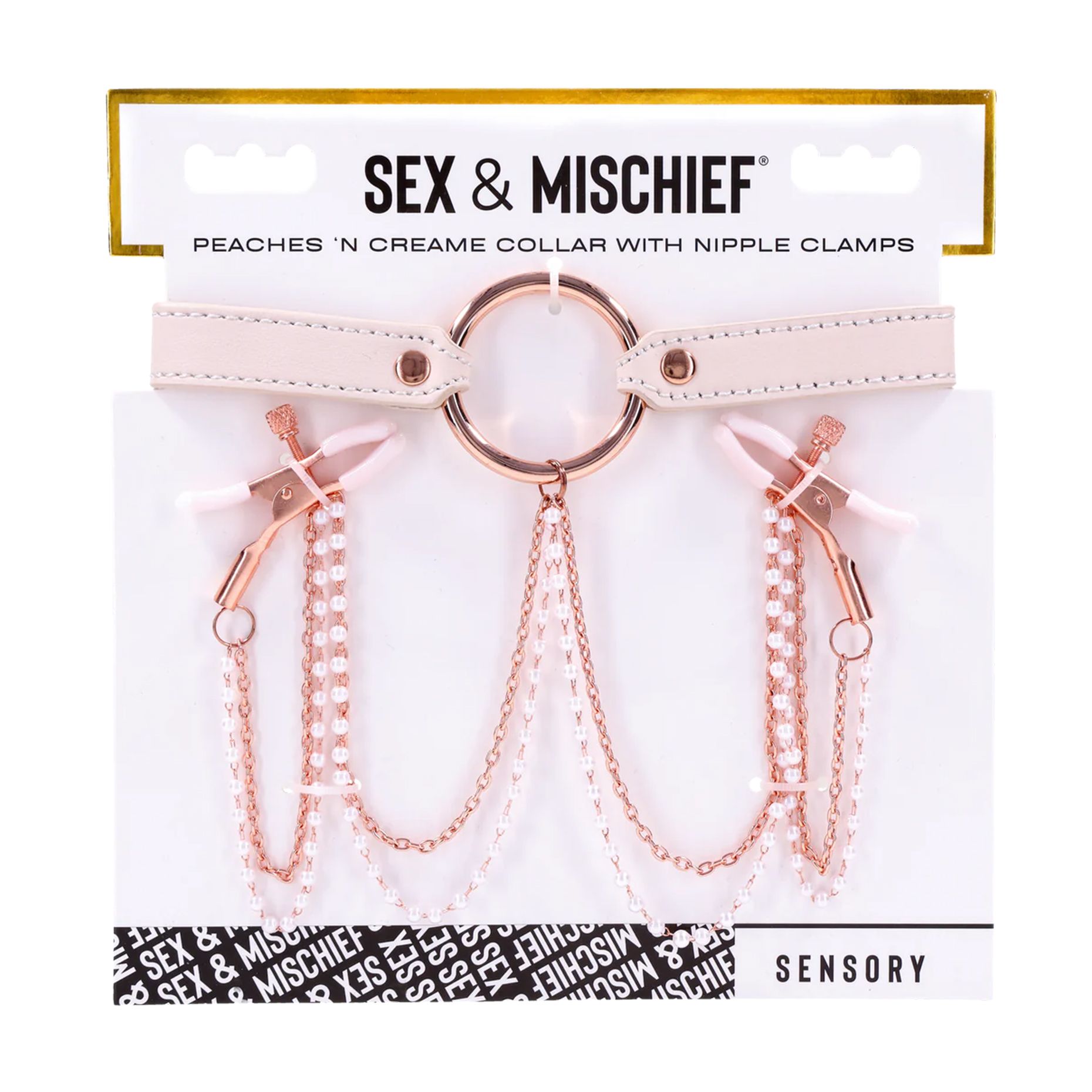 Sportsheets – S&M Peaches ‘n CreaMe Collar with Nipple Clamps – Cream