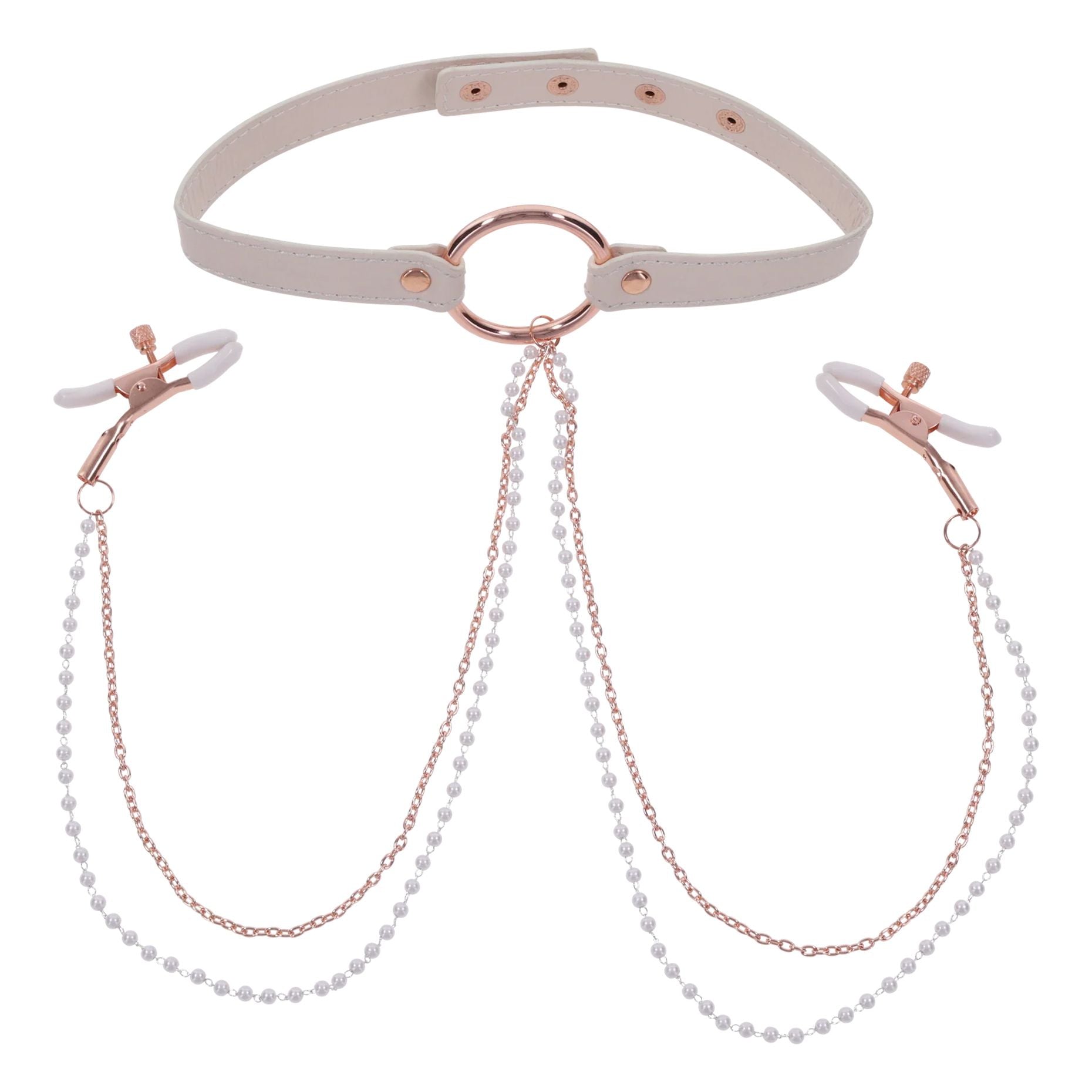 Sportsheets – S&M Peaches ‘n CreaMe Collar with Nipple Clamps – Cream