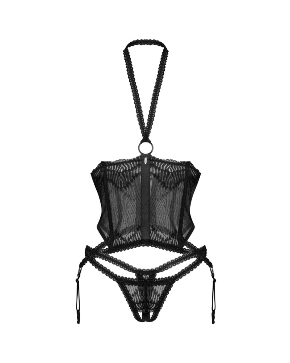 Obsessive – Cupless Corset & Crotchless Thong – Black – Crotchless Knickers