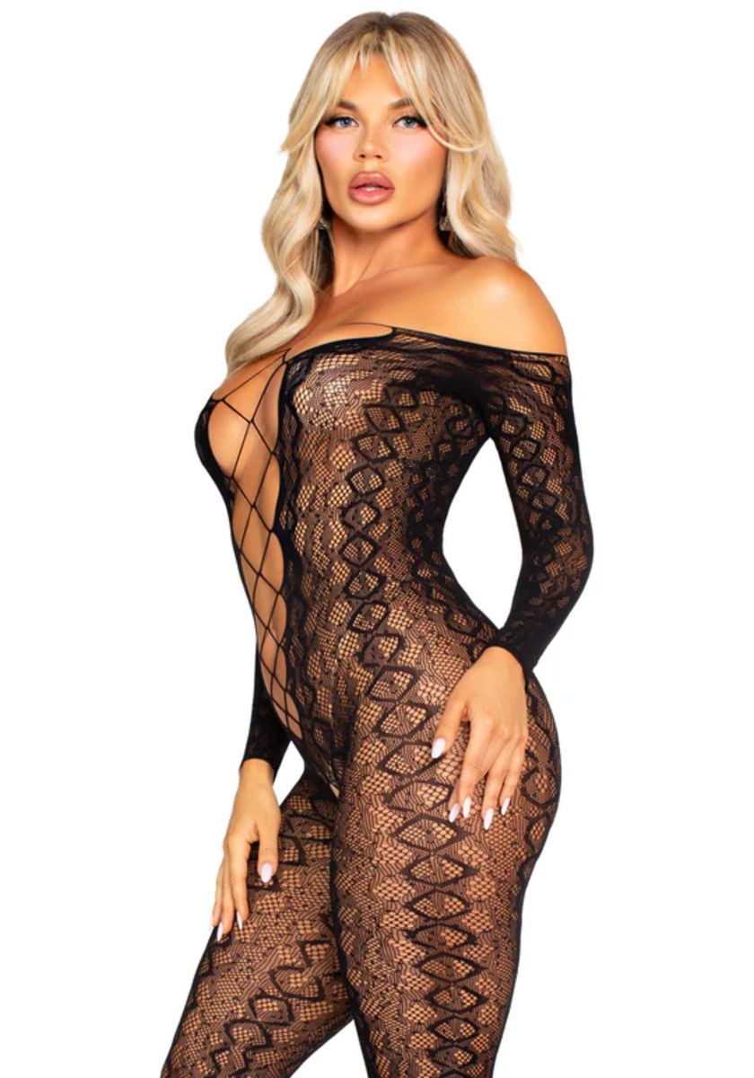 Leg Avenue – Exotic Snake Crotchless Bodystocking – Black
