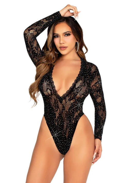 Leg Avenue Lace Bodysuit with Deep-V Neckline Black lingerie