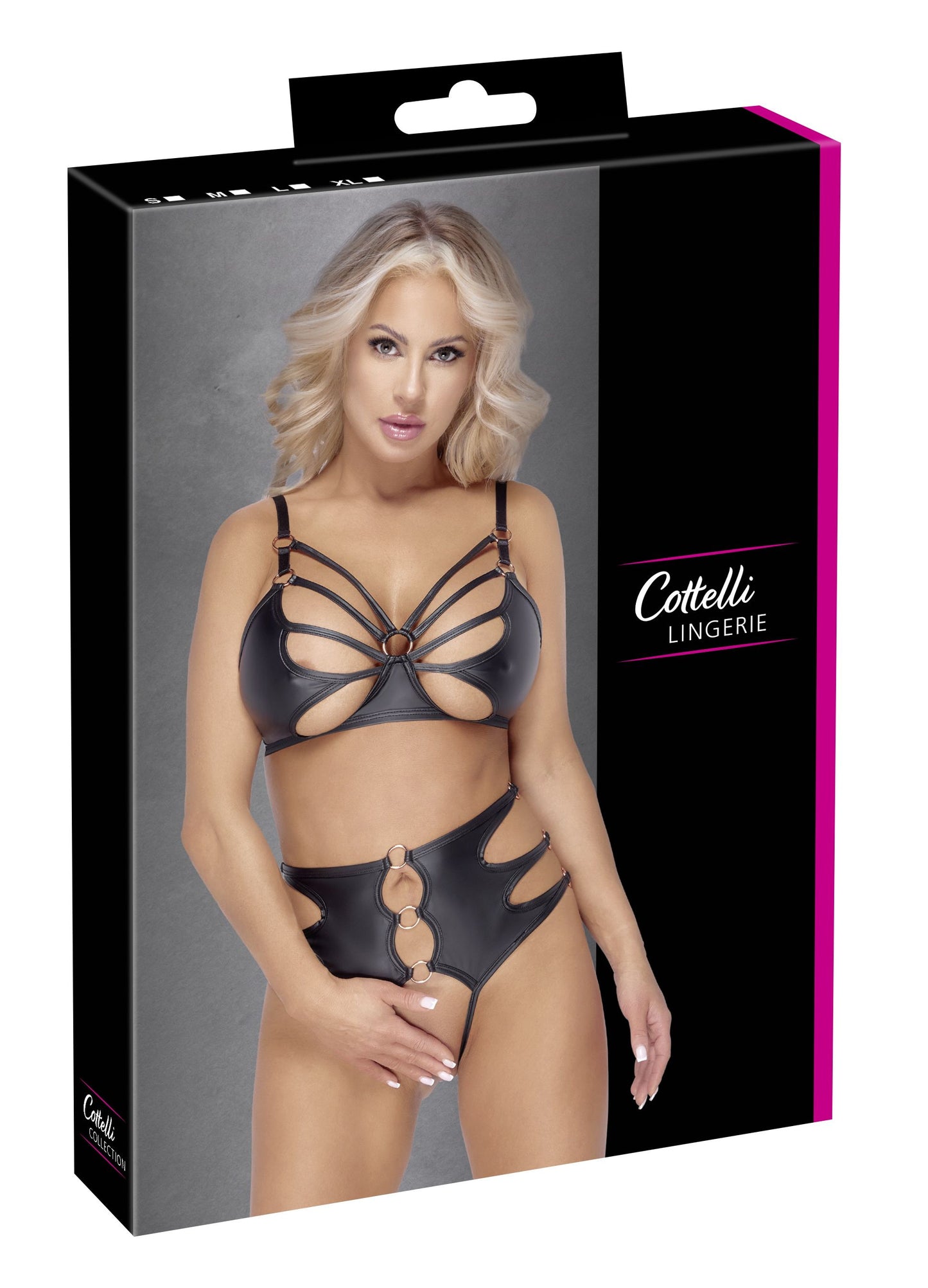 Cottelli Lingerie – Soft Bra & Crotchless Panty Set – Black – Crotchless Knickers