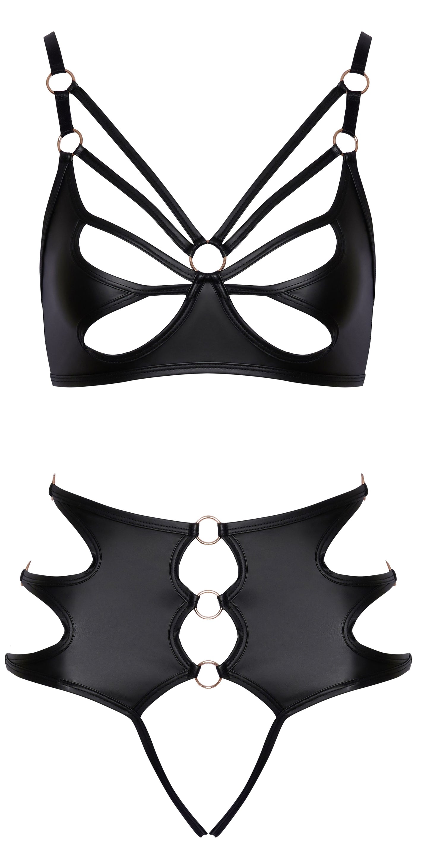 Cottelli Lingerie – Soft Bra & Crotchless Panty Set – Black – Crotchless Knickers