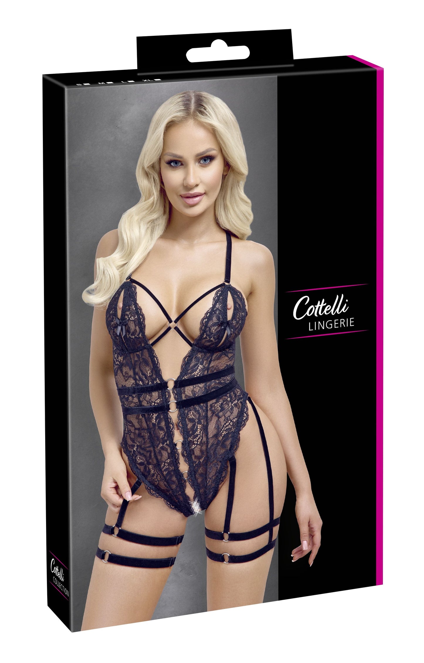 Cottelli Lingerie – Crotchless String Body – Black – Crotchless Knickers