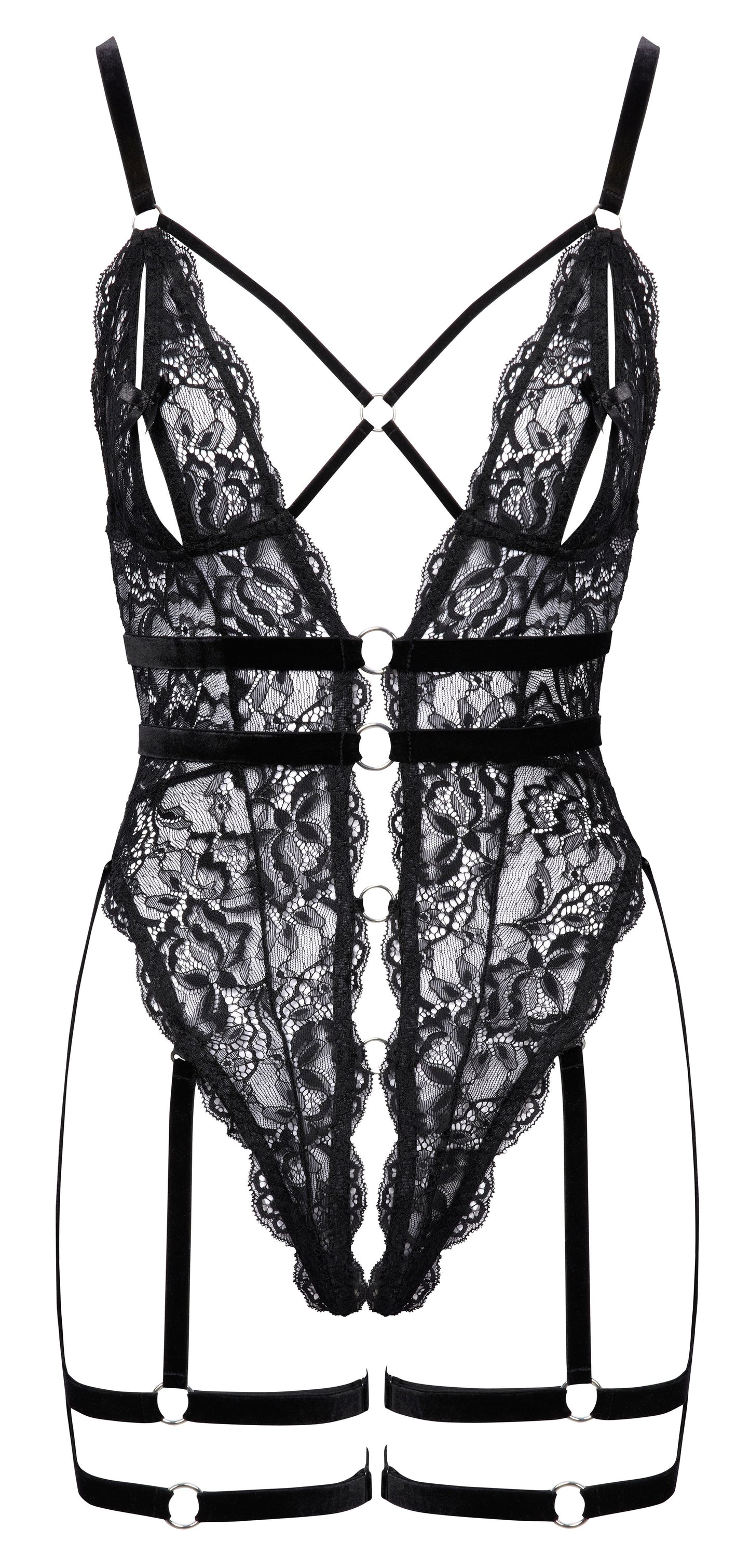 Cottelli Lingerie – Crotchless String Body – Black – Crotchless Knickers